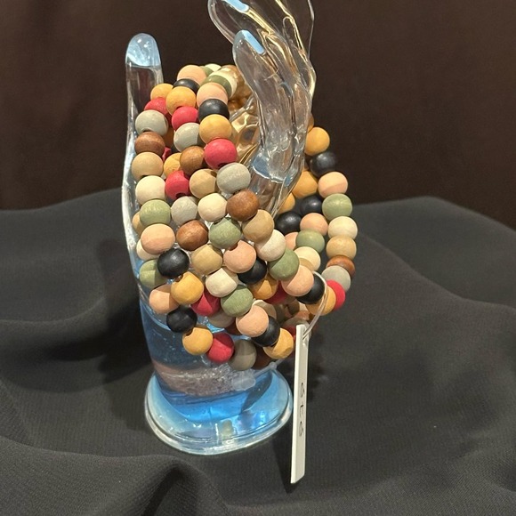 Five Strand Wood Beaded Stretch Bracelet In Fall Colors, NWT - Picture 3 of 11